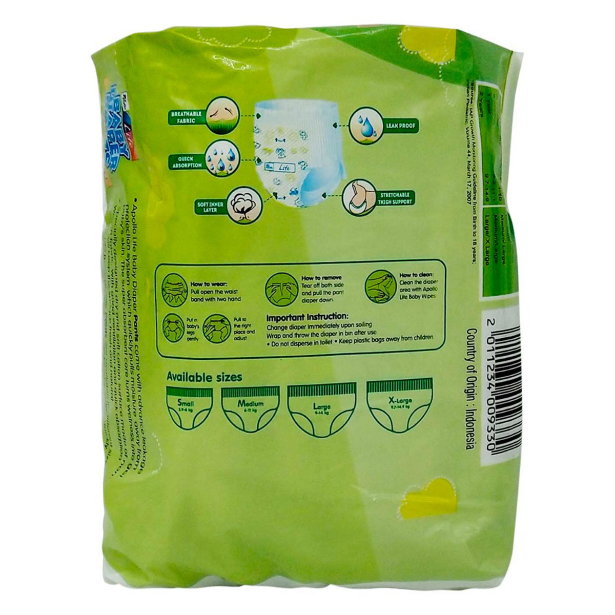 Apollo Life Baby Diaper Pants Large, 12 Count, Pack of 1 Apollo Life Baby Diaper Pants Large, 12 Count, Pack of 1