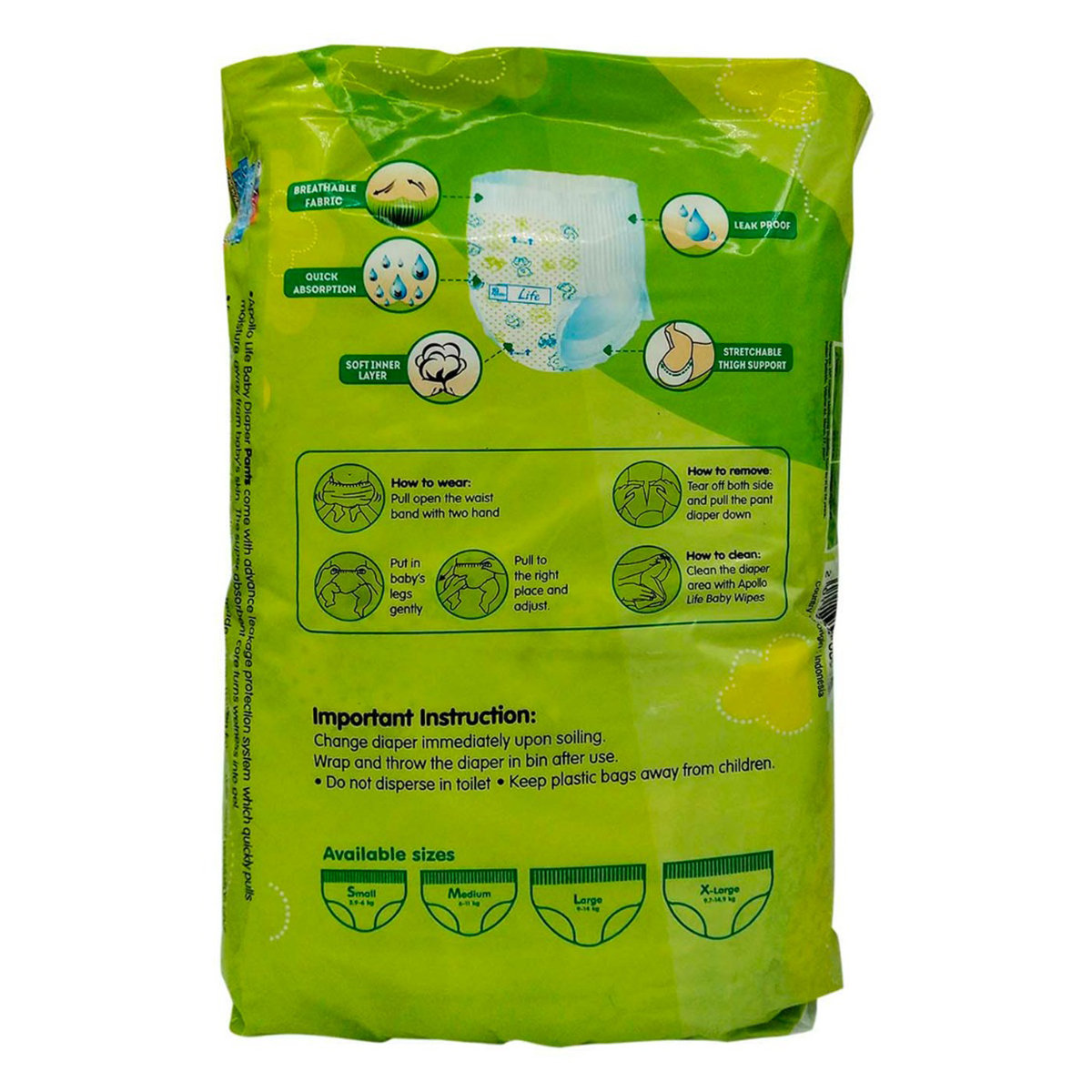 Apollo Life Baby Diaper Pants Large, 34 Count, Pack of 1 Apollo Life Baby Diaper Pants Large, 34 Count, Pack of 1