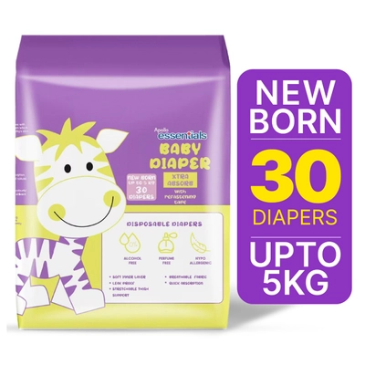 Apollo Essentials Extra Absorb Baby Diapers New Born, 30 Count, Pack of 1