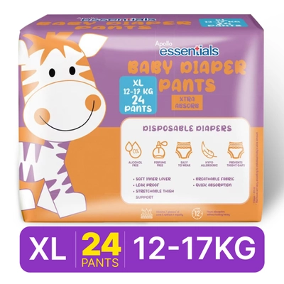 Apollo Essentials Extra Absorb Baby Diaper Pants XL, 24 Count, Pack of 1