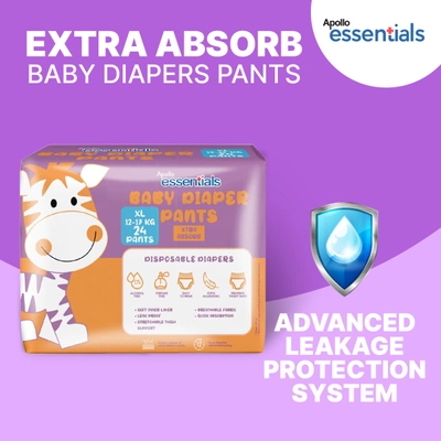 Apollo Essentials Extra Absorb Baby Diaper Pants XL, 24 Count, Pack of 1