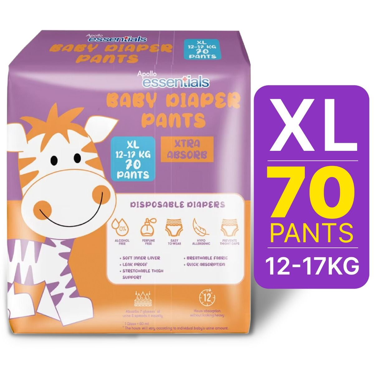 Buy Apollo Essentials Extra Absorb Baby Diaper Pants XL, 70 Count Online