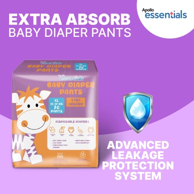 Apollo Essentials Extra Absorb Baby Diaper Pants XL, 70 Count, Pack of 1