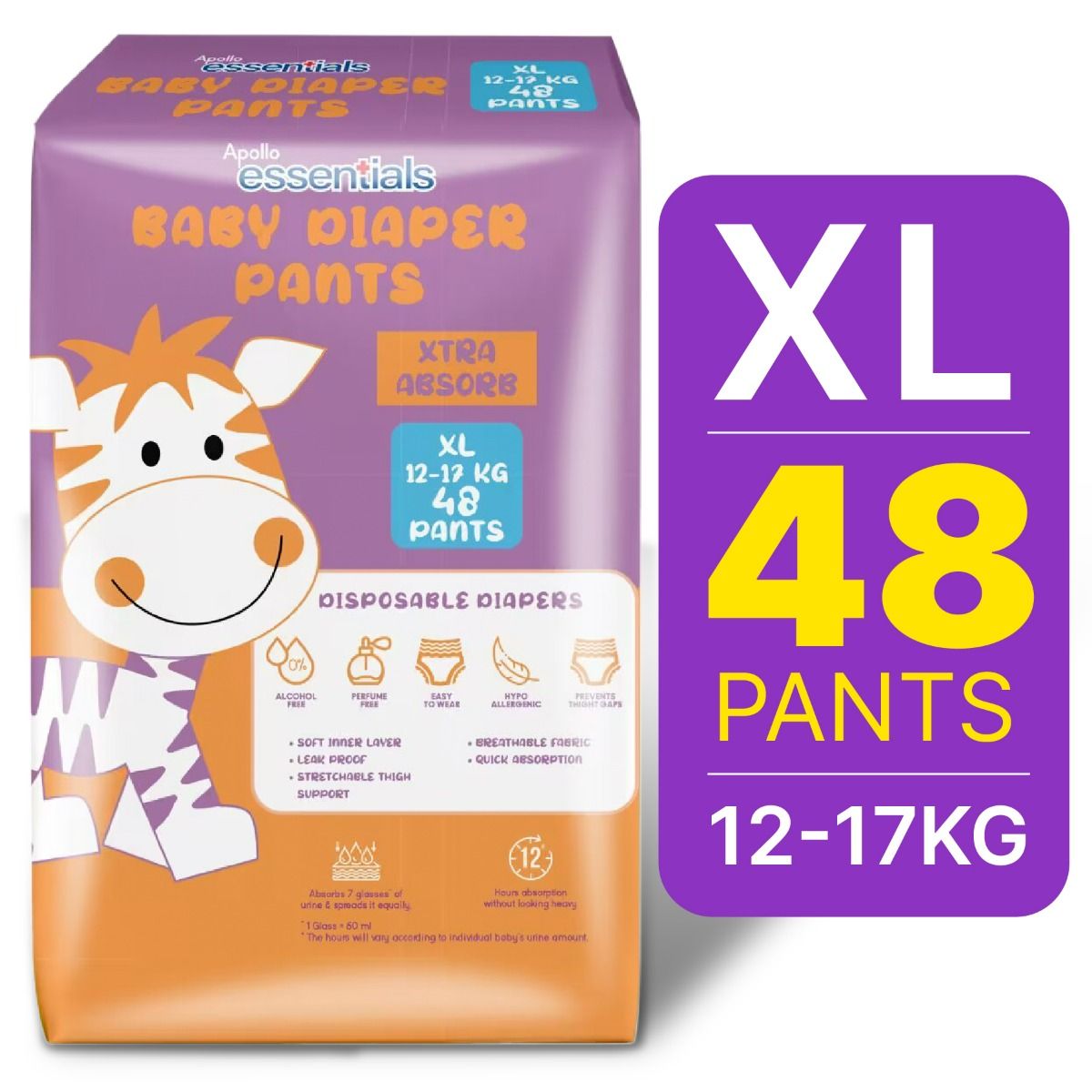 Apollo Essentials Extra Absorb Baby Diaper Pants XL, 48 Count Price, Uses,  Side Effects, Composition - Apollo Pharmacy