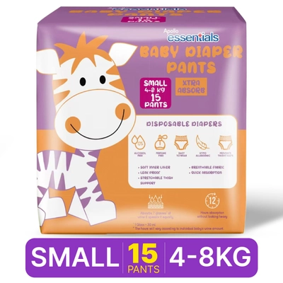 Apollo Essentials Extra Absorb Baby Diaper Pants Small, 15 Count, Pack of 1