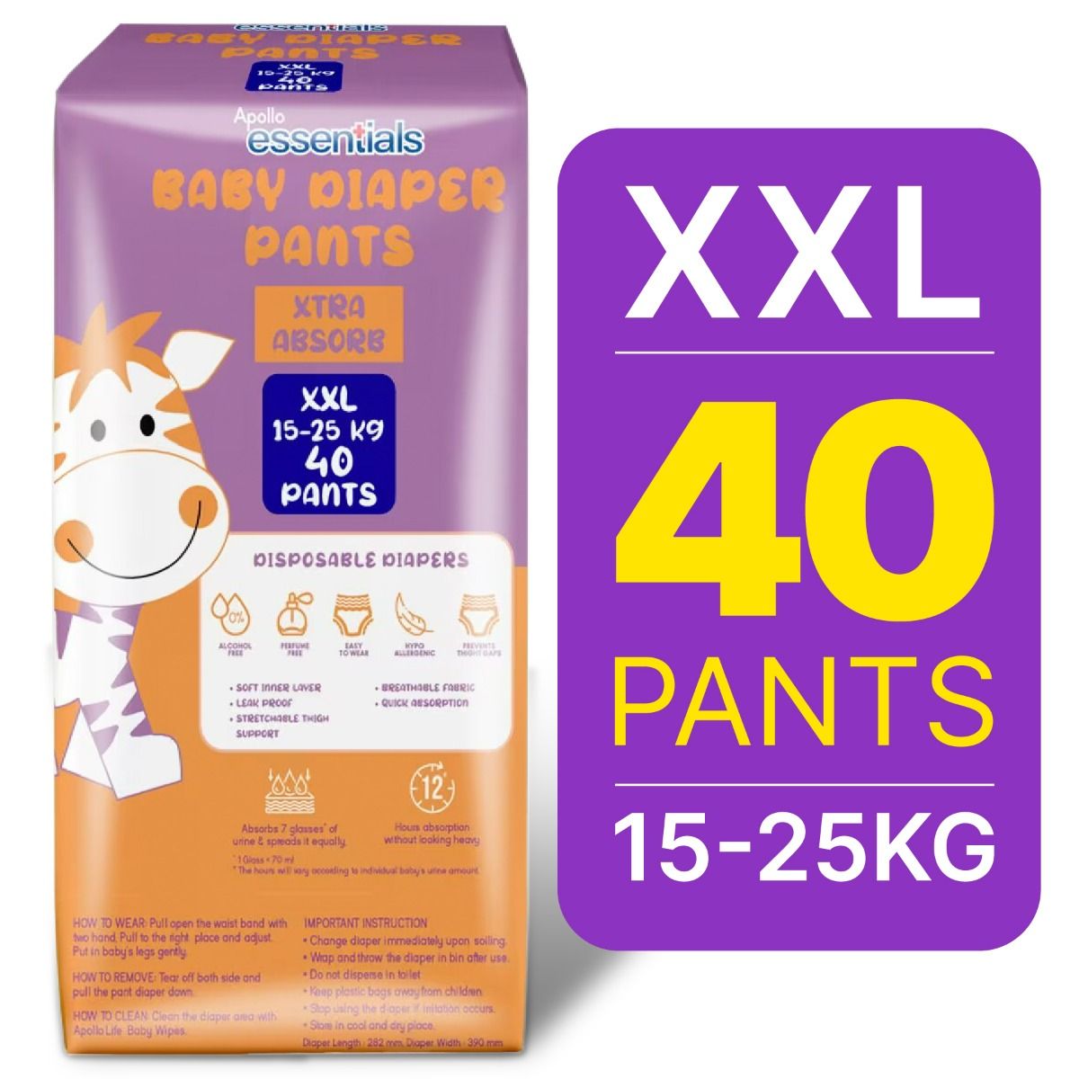 Buy Apollo Essentials Extra Absorb Baby Diaper Pants XXL, 40 Count Online