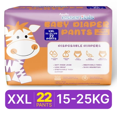 Apollo Essentials Extra Absorb Baby Diaper Pants XXL, 22 Count, Pack of 1