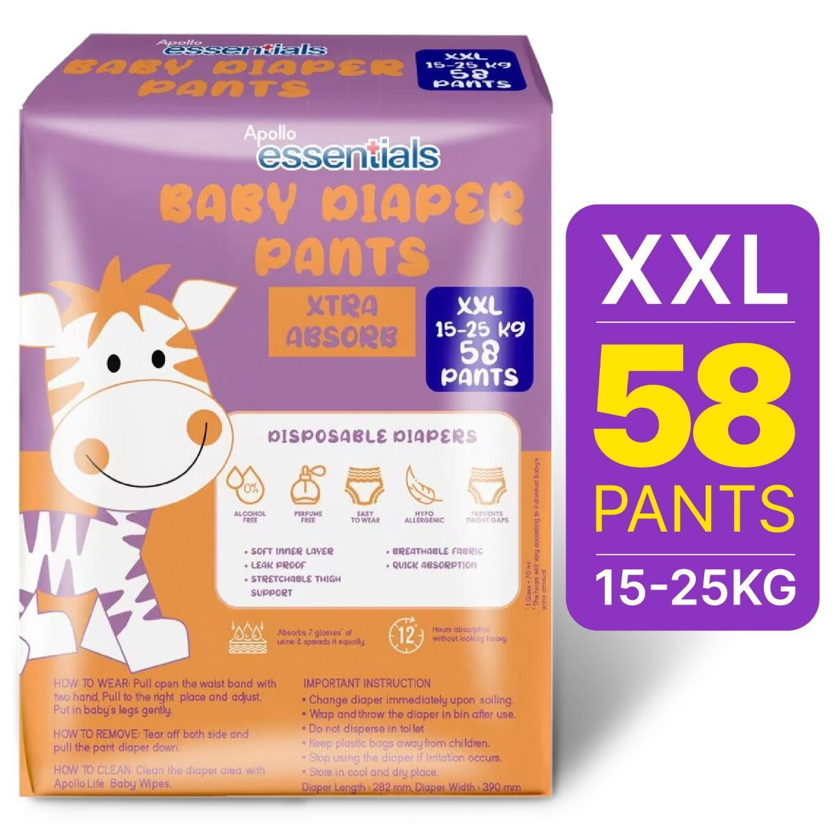 Buy Apollo Essentials Extra Absorb Baby Diaper Pants XXL, 58 Count Online