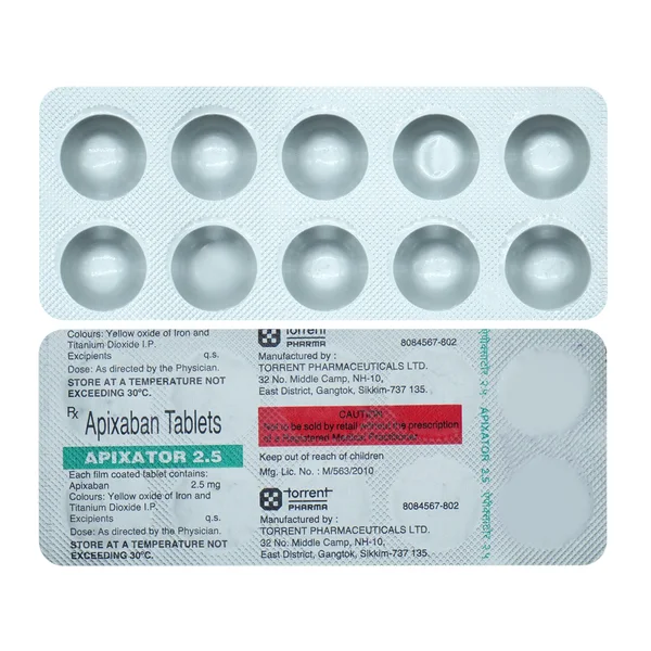 Apixator 2.5 mg Tablet 10's, Pack of 10 TabletS