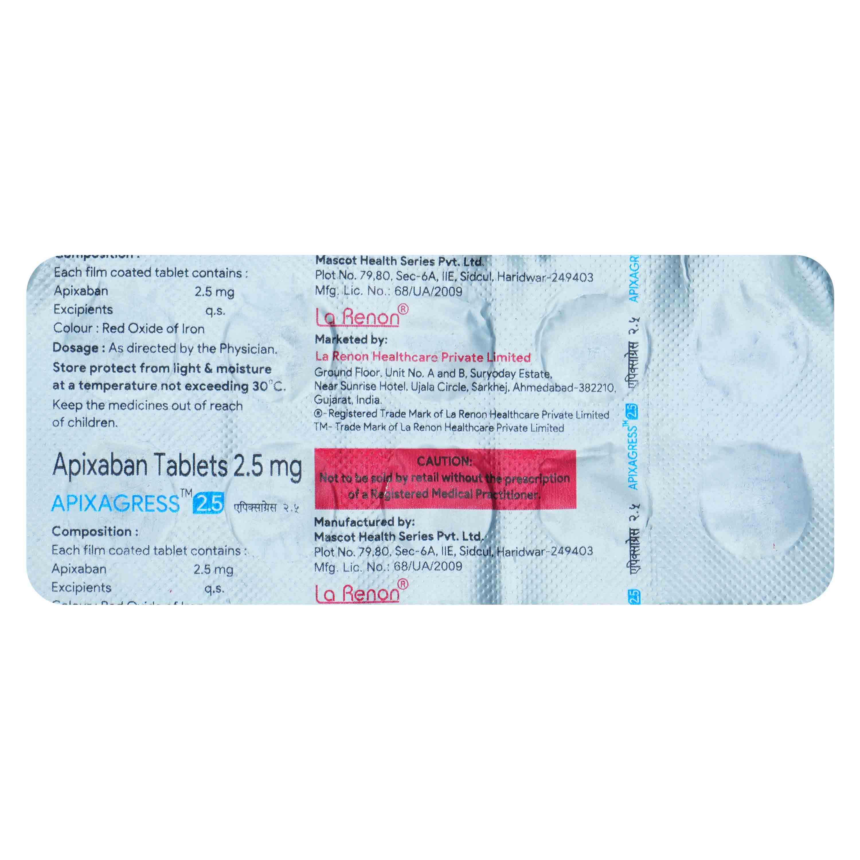 Apixagress 2.5 Tablet 10's, Pack of 10 TabletS Apixagress 2.5 Tablet 10's, Pack of 10 TabletS