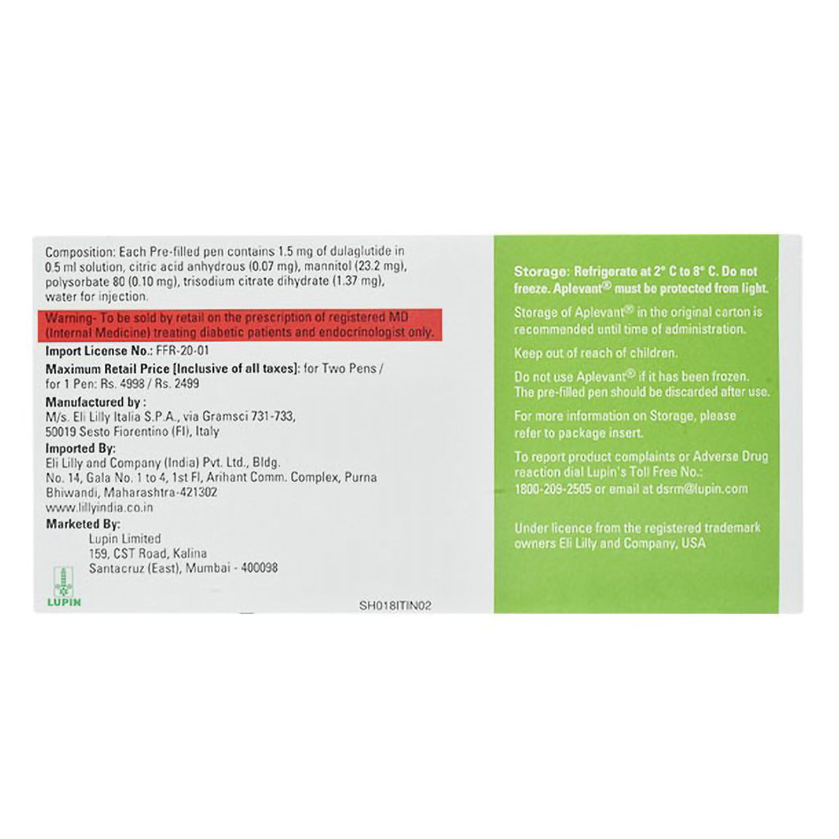 Aplevant 1.5 Mg Pre-Filled Pen 2's, Pack of 2 INJECTIONS Aplevant 1.5 Mg Pre-Filled Pen 2's, Pack of 2 INJECTIONS