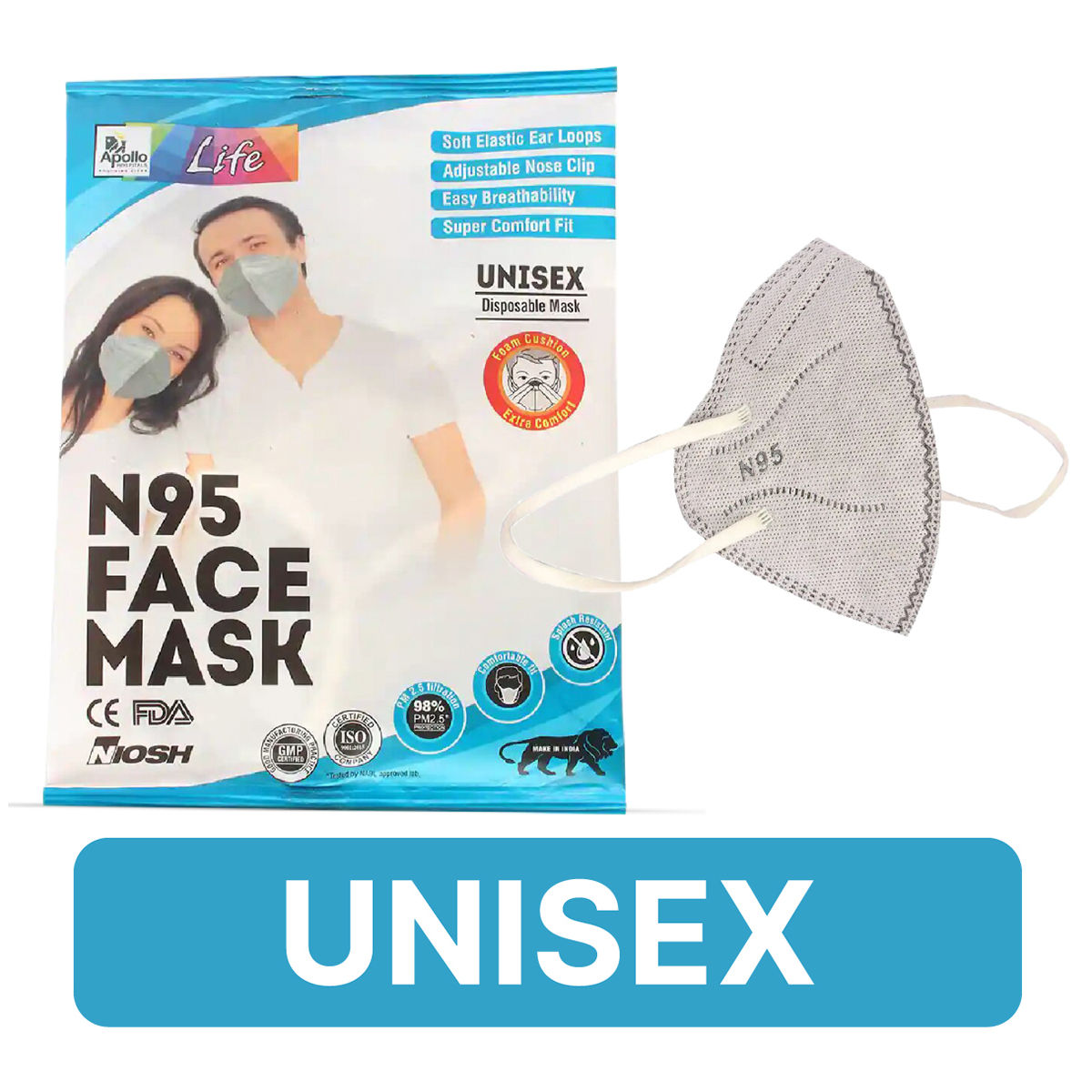 Buy Apollo Life N95 Unisex Face Mask, 5 Count Online
