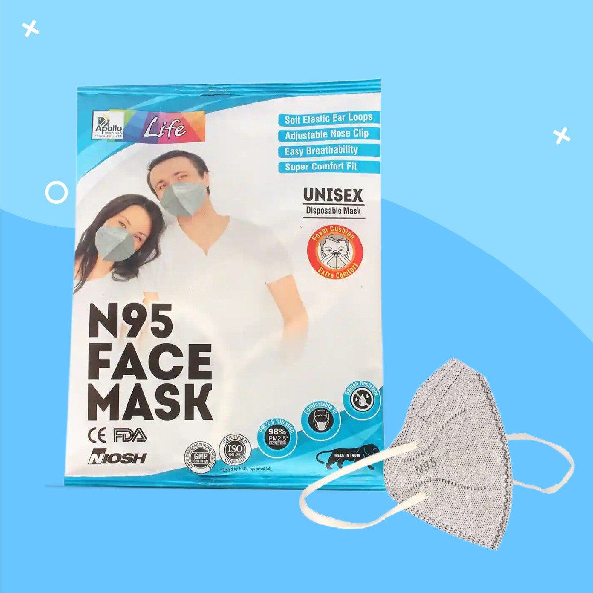 Apollo Life N95 Unisex Face Mask, 5 Count, Pack of 5 Apollo Life N95 Unisex Face Mask, 5 Count, Pack of 5