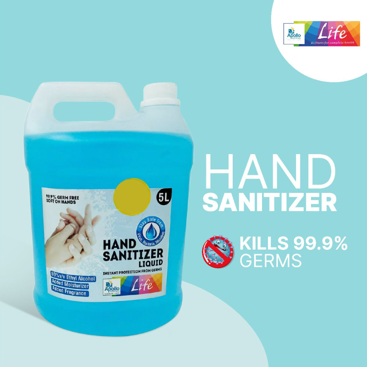 Apollo Life Hand Sanitizer, 5 Litre, Pack of 1 Apollo Life Hand Sanitizer, 5 Litre, Pack of 1