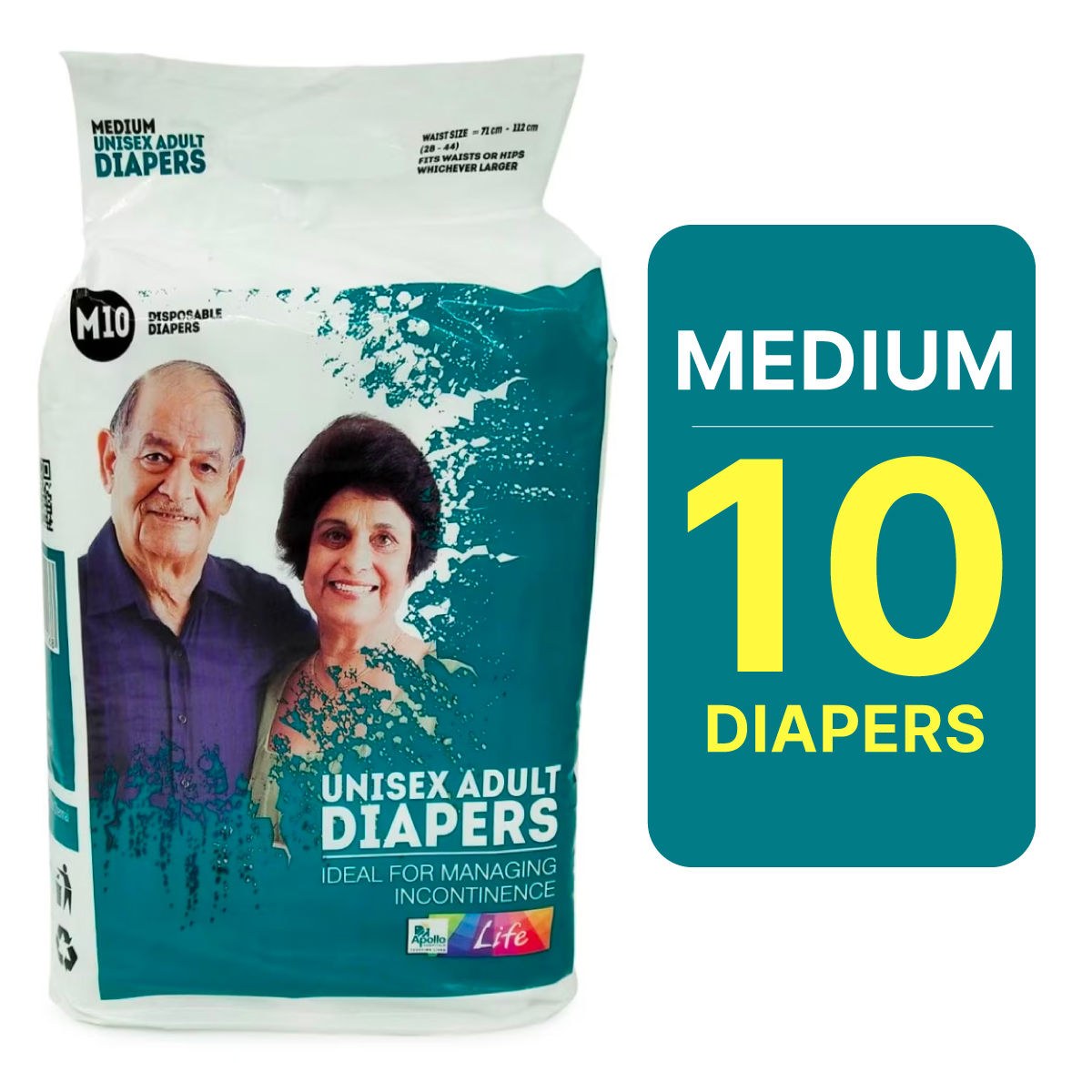 Buy Apollo Life Unisex Adult Diapers Medium, 10 Count Online