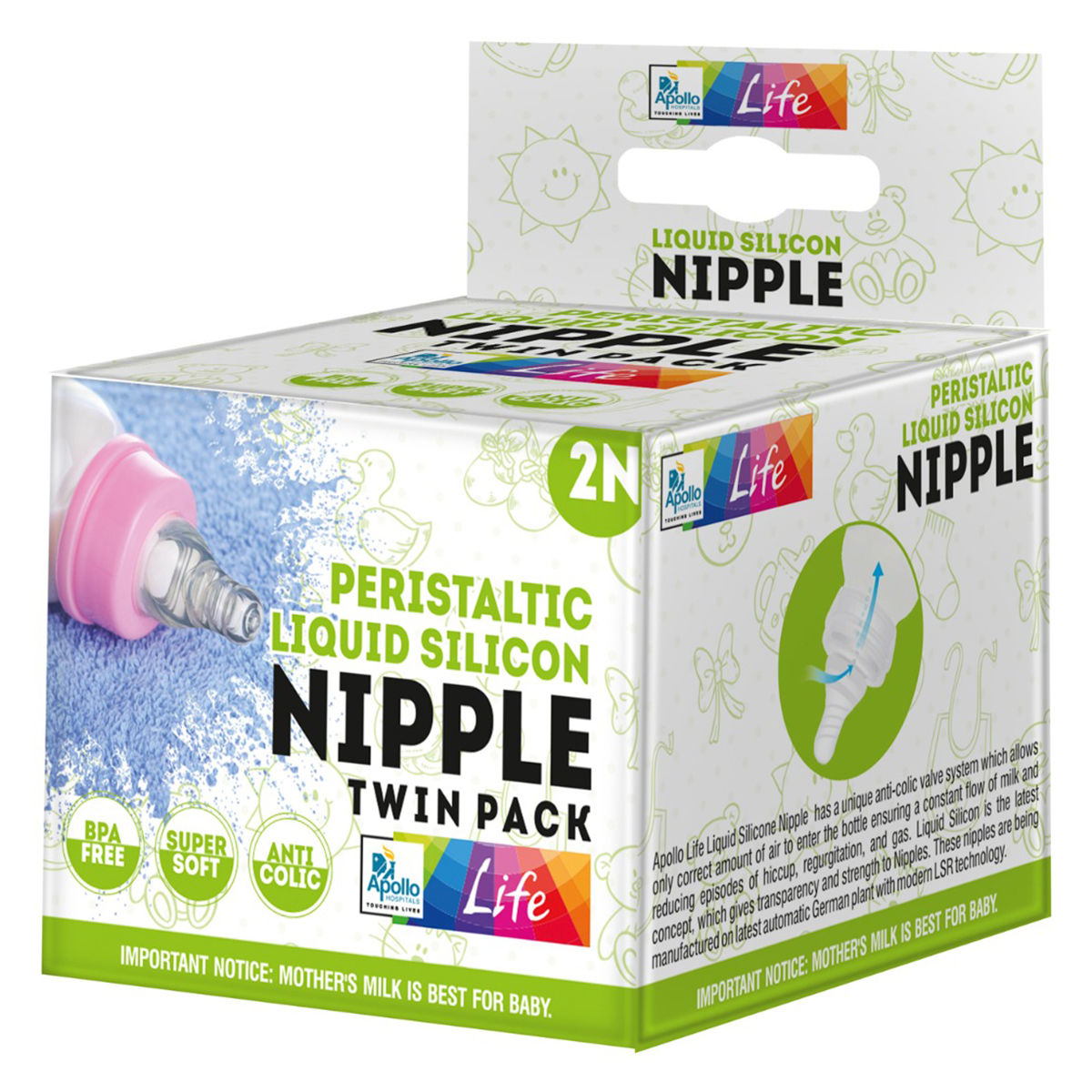 Buy Apollo Life Peristaltic Liquid Silicon Nipple Twin Pack, 2 Count Online