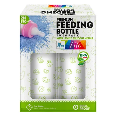 Apollo Life Premium Feeding Bottle Twin Pack, 300 ml (2 x 150)