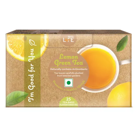 Apollo Life Lemon Green Tea Infusion Bags, 25 Count
