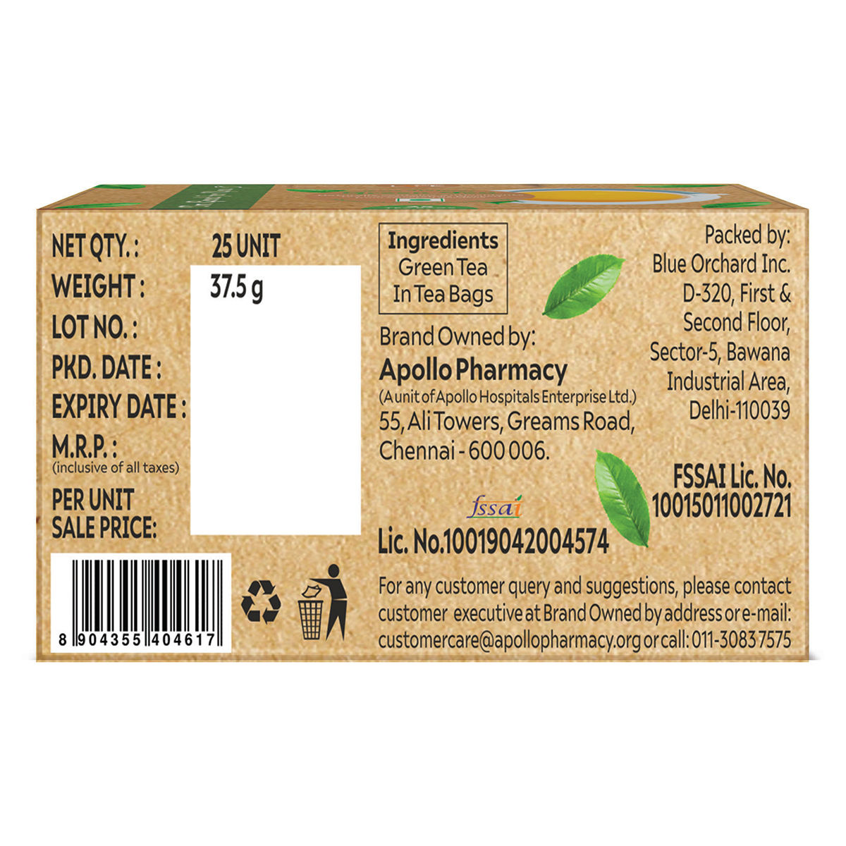 Apollo Life Pure Natural Green Tea Bags, 25 Count, Pack of 1 Apollo Life Pure Natural Green Tea Bags, 25 Count, Pack of 1