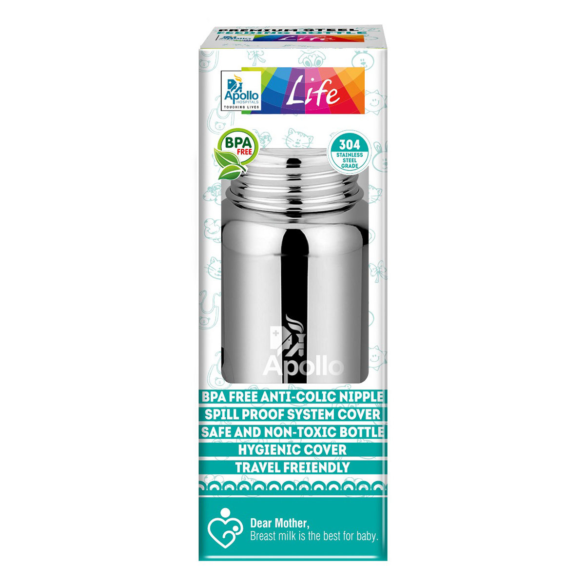 Apollo Life Premium Steel Feeding Bottle, 150 ml, Pack of 1 Apollo Life Premium Steel Feeding Bottle, 150 ml, Pack of 1