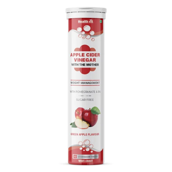 Healthvit Apple Cider Vinegar 500 mg Sugar Free Green Apple Flavour Effervescent, 10 Tablets