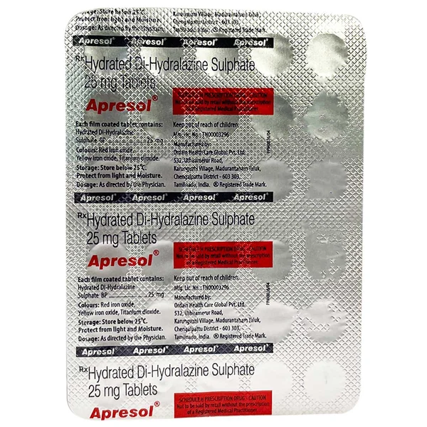 Apresol 25 Tablet 30's, Pack of 30 TabletS