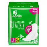 Apollo Pharmacy Ultrathin Sanitary Pads XL with Wings, 15 Count, Pack of 1