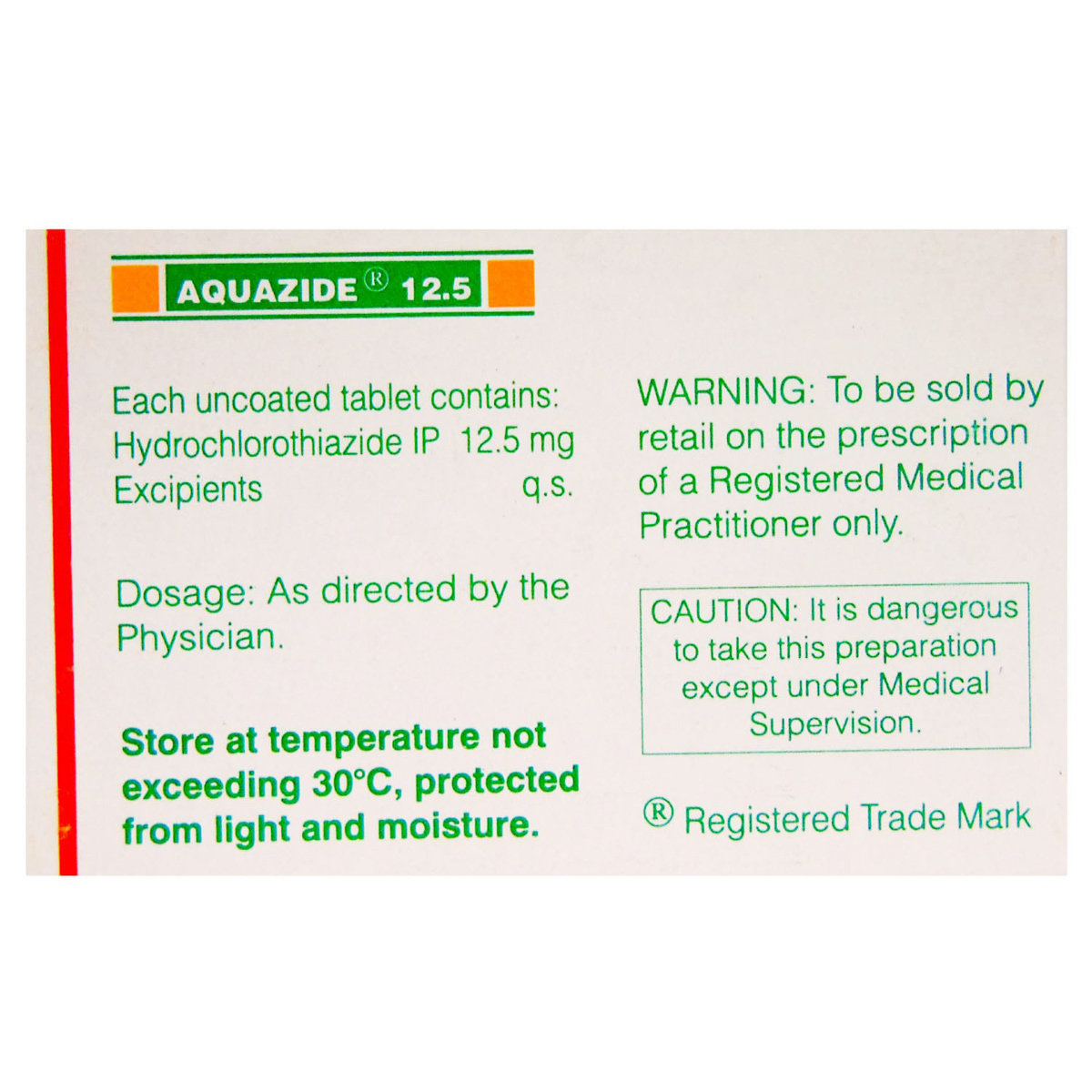 Aquazide 12.5 Tablet 10's, Pack of 10 TABLETS Aquazide 12.5 Tablet 10's, Pack of 10 TABLETS