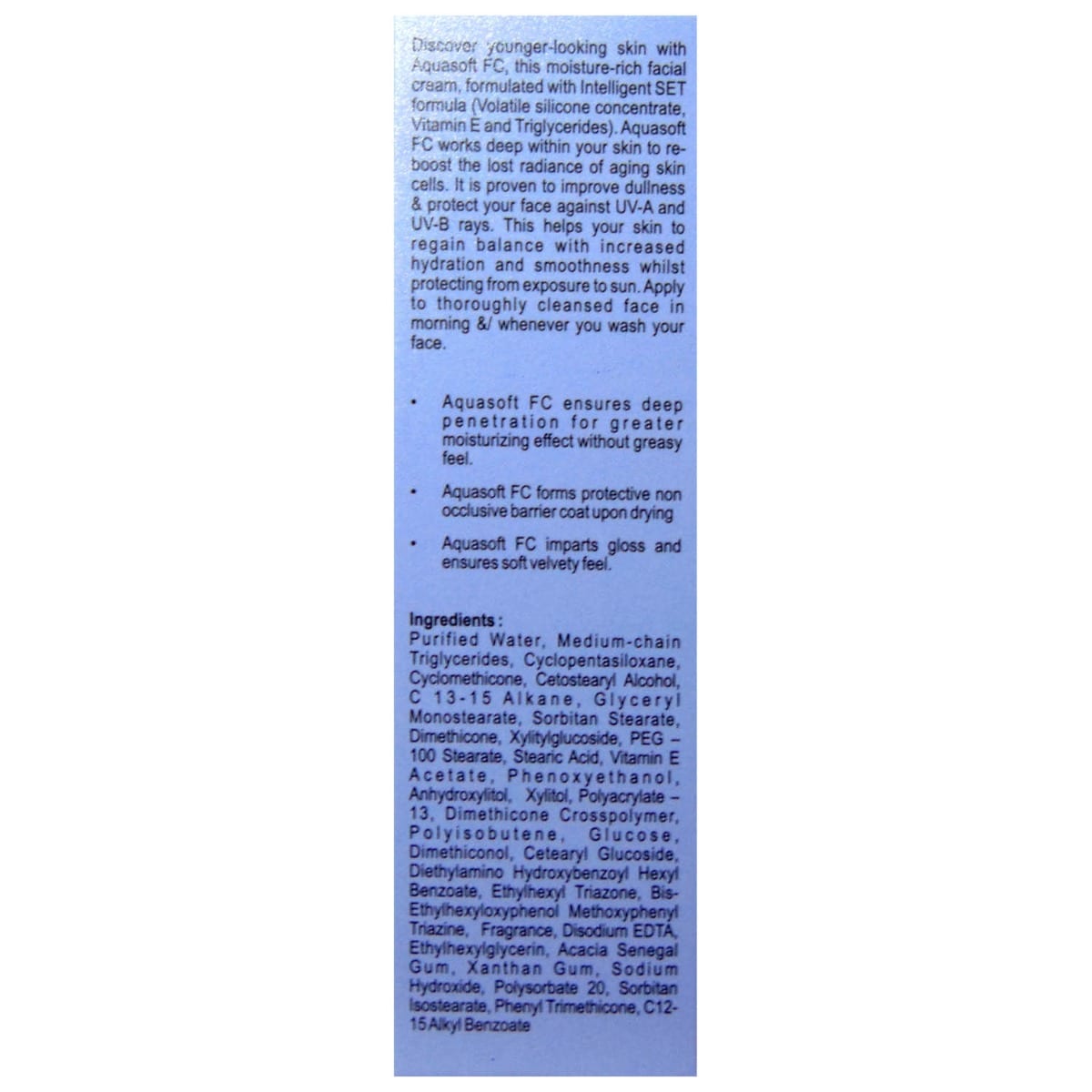 Aquasoft FC Advanced Facial Cream 100 gm | With Vit E | Provides Hydration & Moisturisation, Pack of 1 Aquasoft FC Advanced Facial Cream 100 gm | With Vit E | Provides Hydration & Moisturisation, Pack of 1