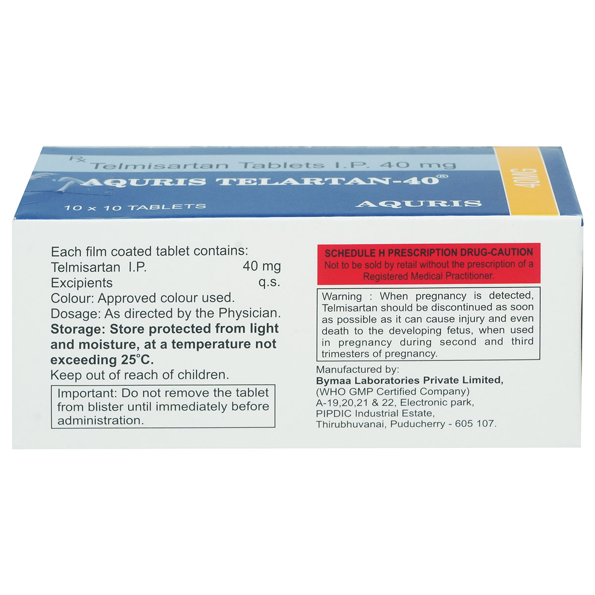 Aquris Telartan-40 Tablet 10's, Pack of 10 TabletS Aquris Telartan-40 Tablet 10's, Pack of 10 TabletS