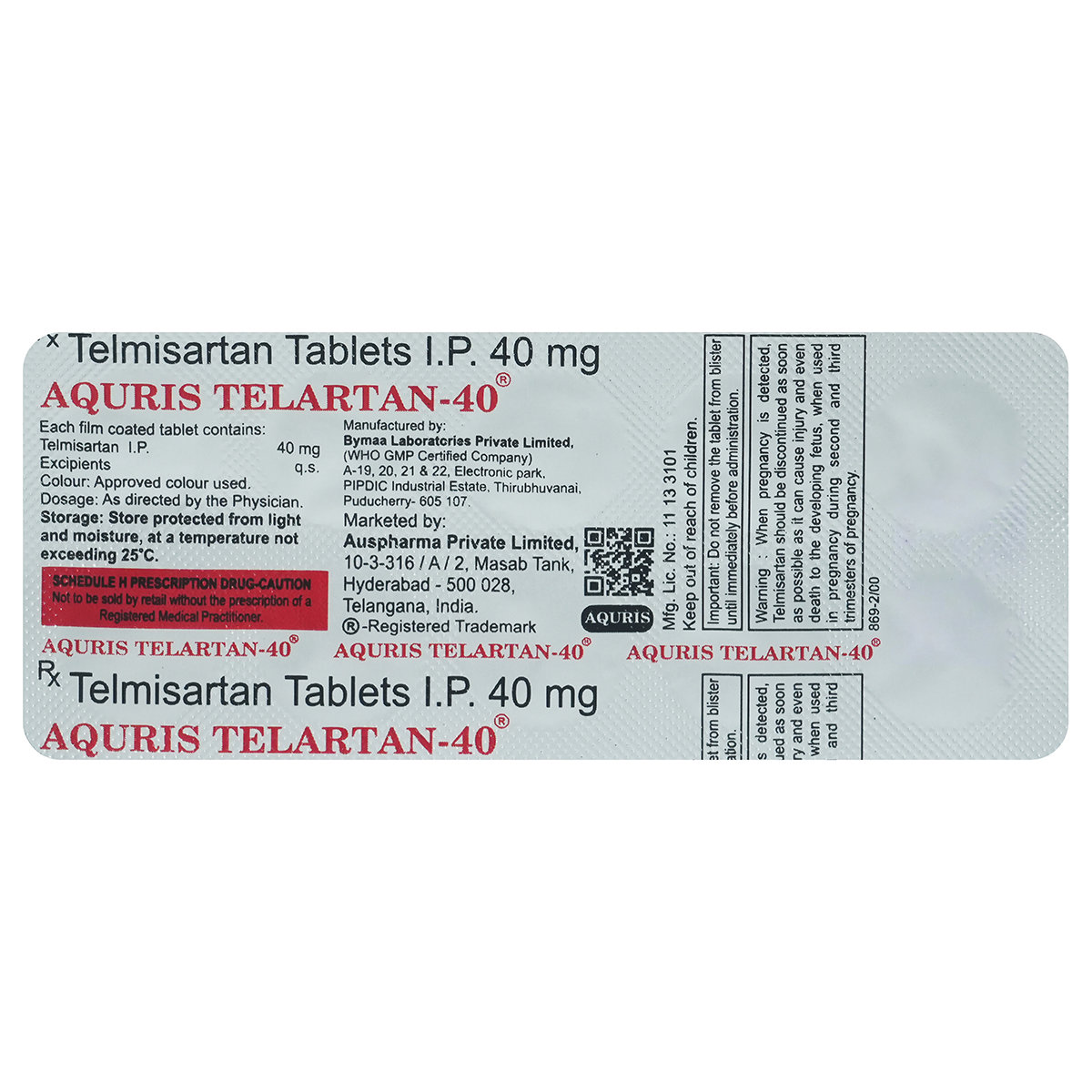 Aquris Telartan-40 Tablet 10's, Pack of 10 TabletS Aquris Telartan-40 Tablet 10's, Pack of 10 TabletS
