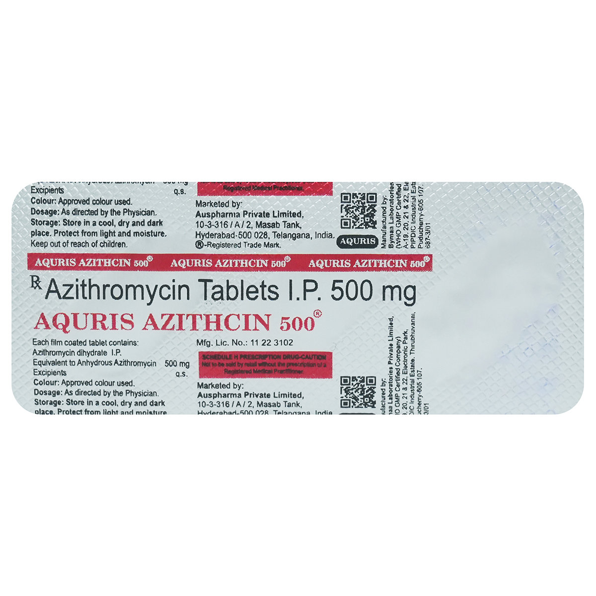 Aquris Azithcin 500 Tablet 3's, Pack of 3 TabletS Aquris Azithcin 500 Tablet 3's, Pack of 3 TabletS