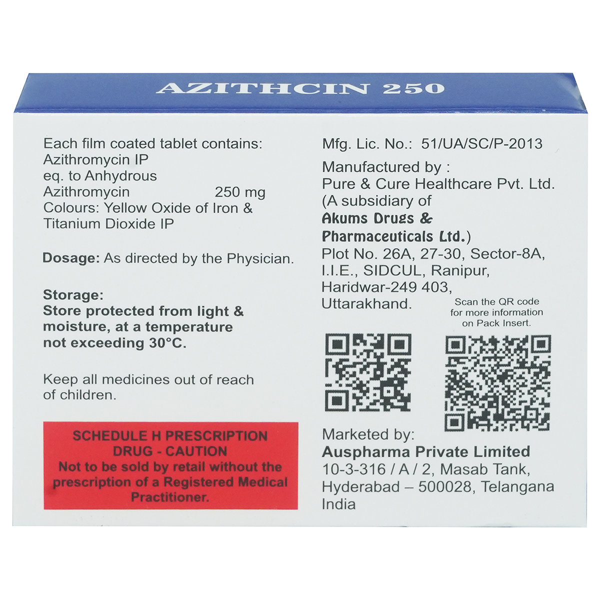 Aquris Azithcin 250 Tablet 6's, Pack of 6 TABLETS Aquris Azithcin 250 Tablet 6's, Pack of 6 TABLETS