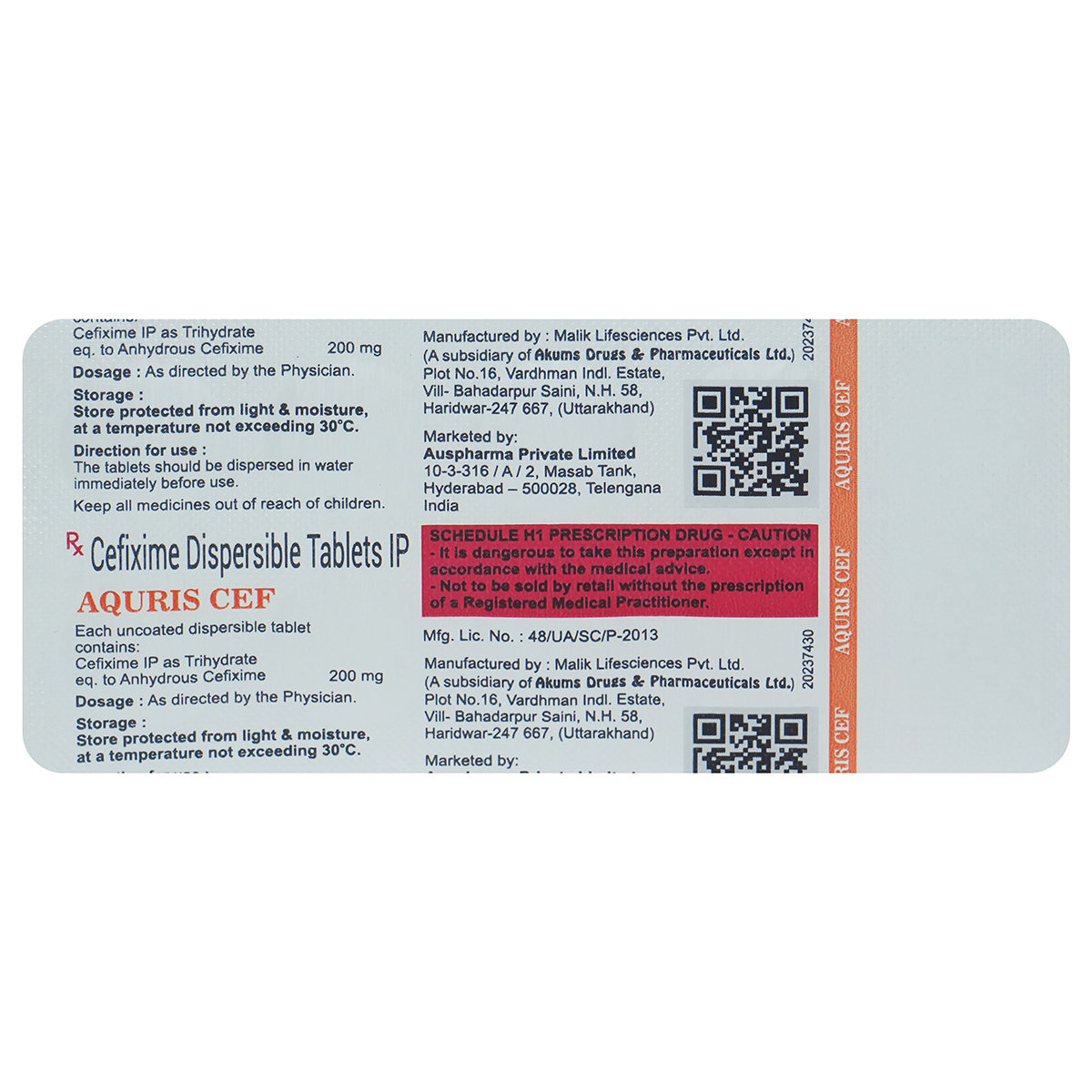 Aquris Cef 200 mg Tablet 10's, Pack of 10 TABLETS Aquris Cef 200 mg Tablet 10's, Pack of 10 TABLETS