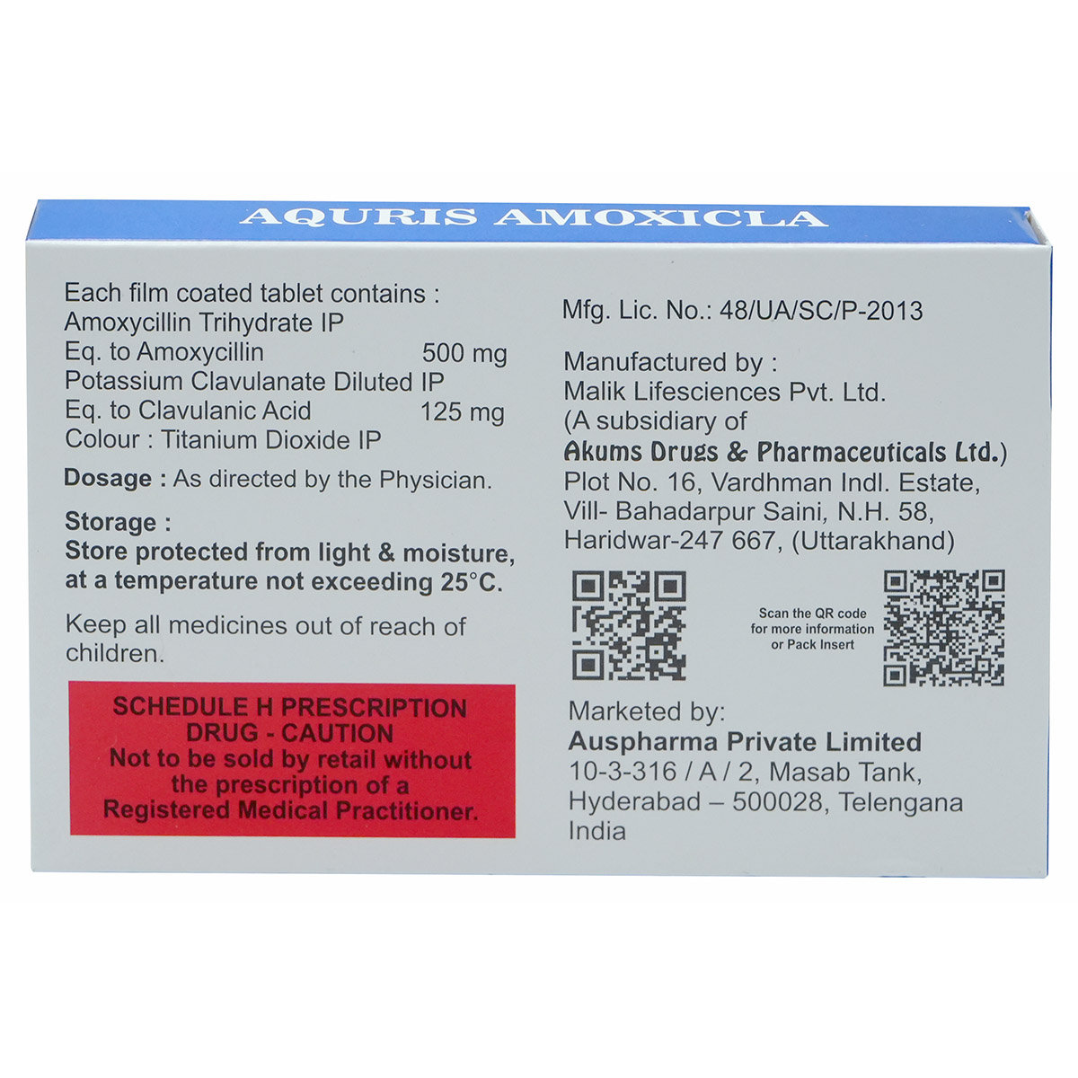 Aquris Amoxicla Tablet 10's, Pack of 10 TabletS Aquris Amoxicla Tablet 10's, Pack of 10 TabletS