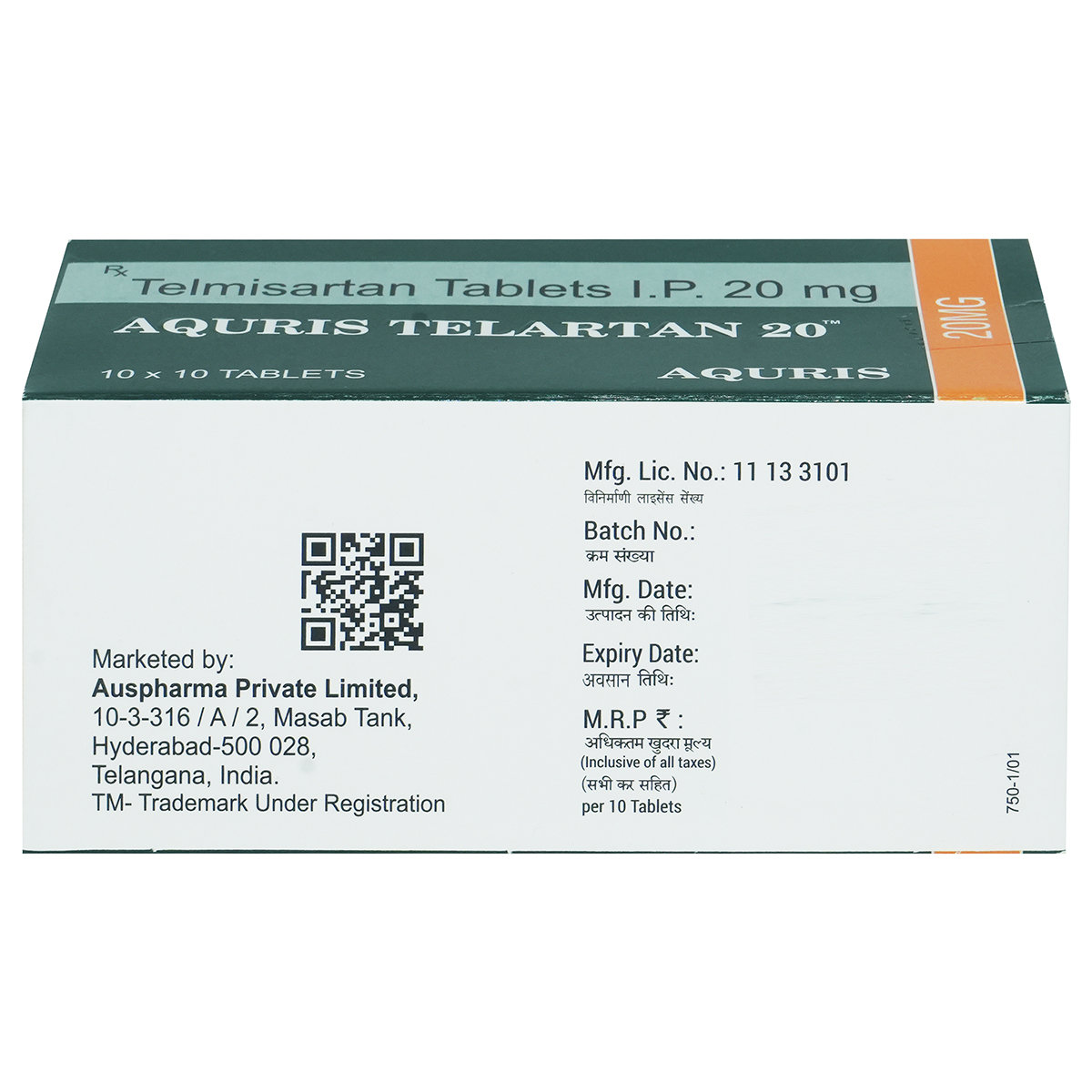 Aquris Telartan 20 mg Tablet 10's, Pack of 10 TabletS Aquris Telartan 20 mg Tablet 10's, Pack of 10 TabletS