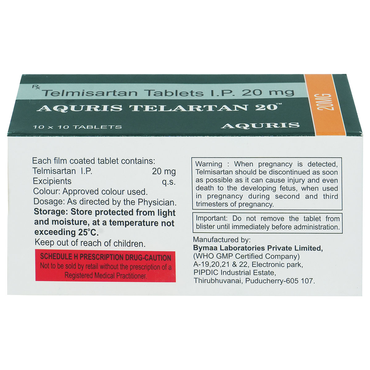 Aquris Telartan 20 mg Tablet 10's, Pack of 10 TabletS Aquris Telartan 20 mg Tablet 10's, Pack of 10 TabletS