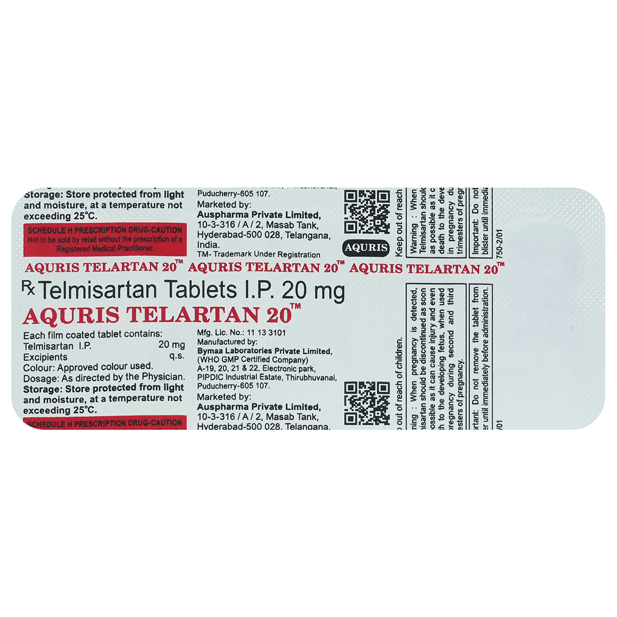 Aquris Telartan 20 mg Tablet 10's, Pack of 10 TabletS Aquris Telartan 20 mg Tablet 10's, Pack of 10 TabletS