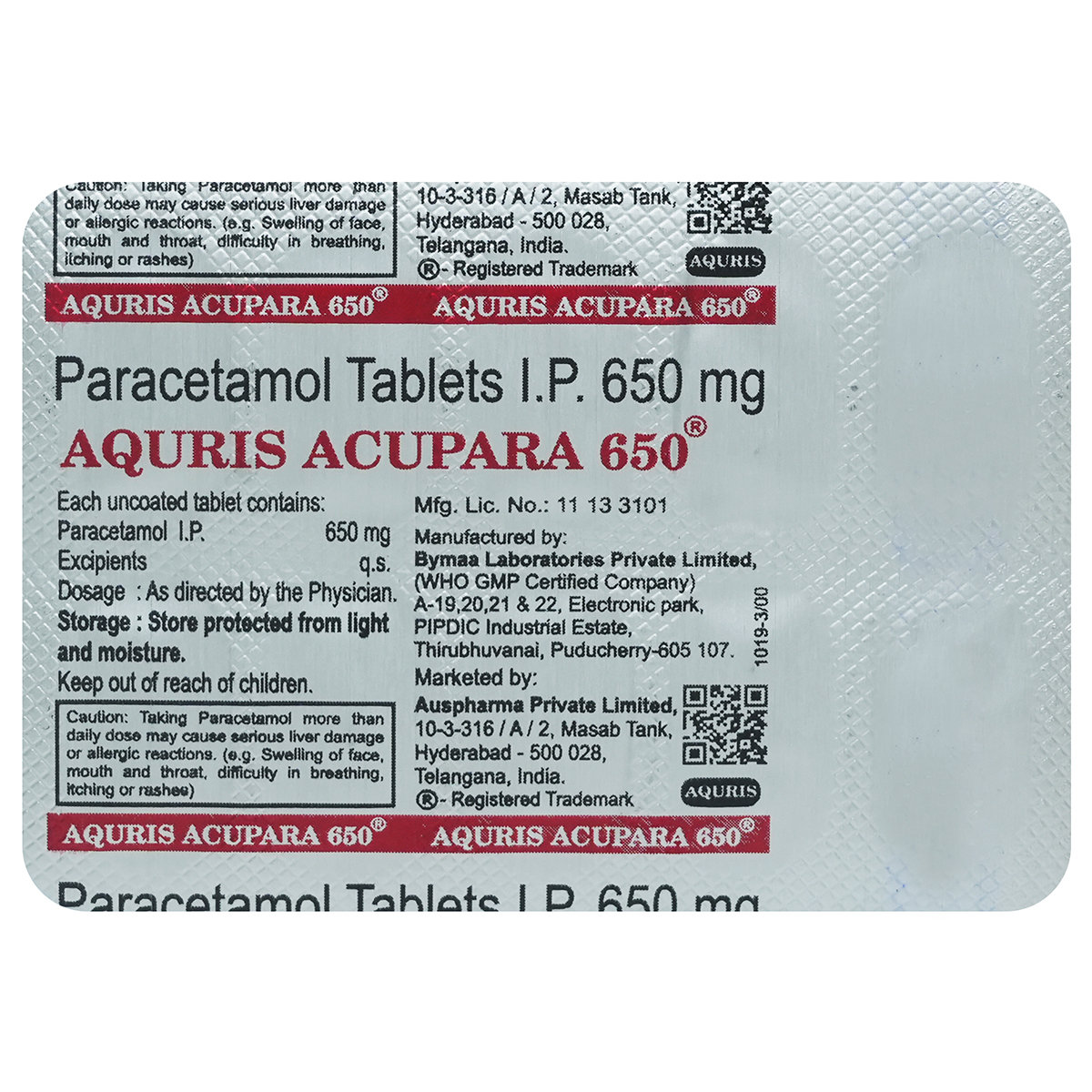 Aquris Acupara 650 mg Tablet 10's, Pack of 10 TabletS Aquris Acupara 650 mg Tablet 10's, Pack of 10 TabletS