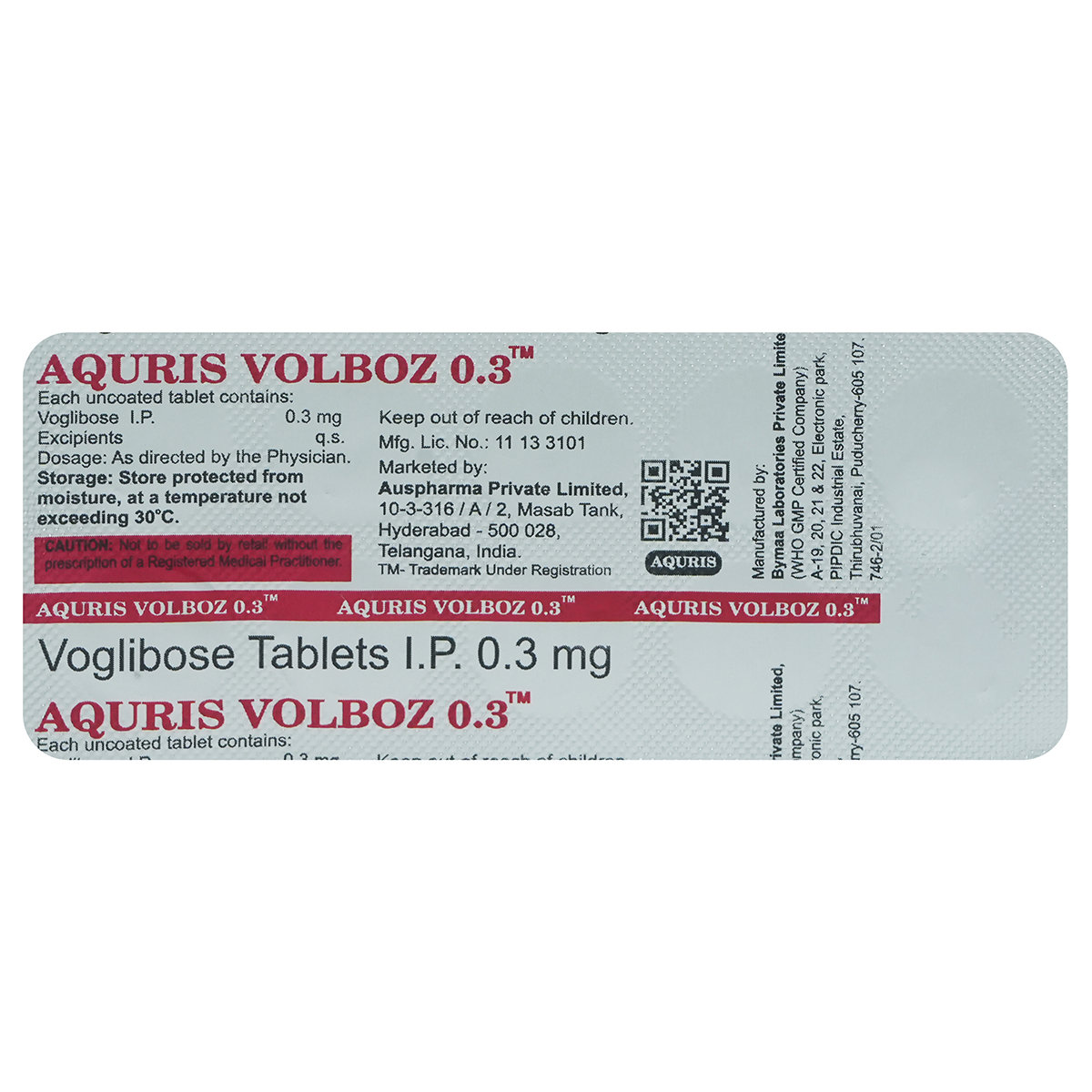 Aquris Volboz 0.3 Tablet 10's, Pack of 10 Aquris Volboz 0.3 Tablet 10's, Pack of 10