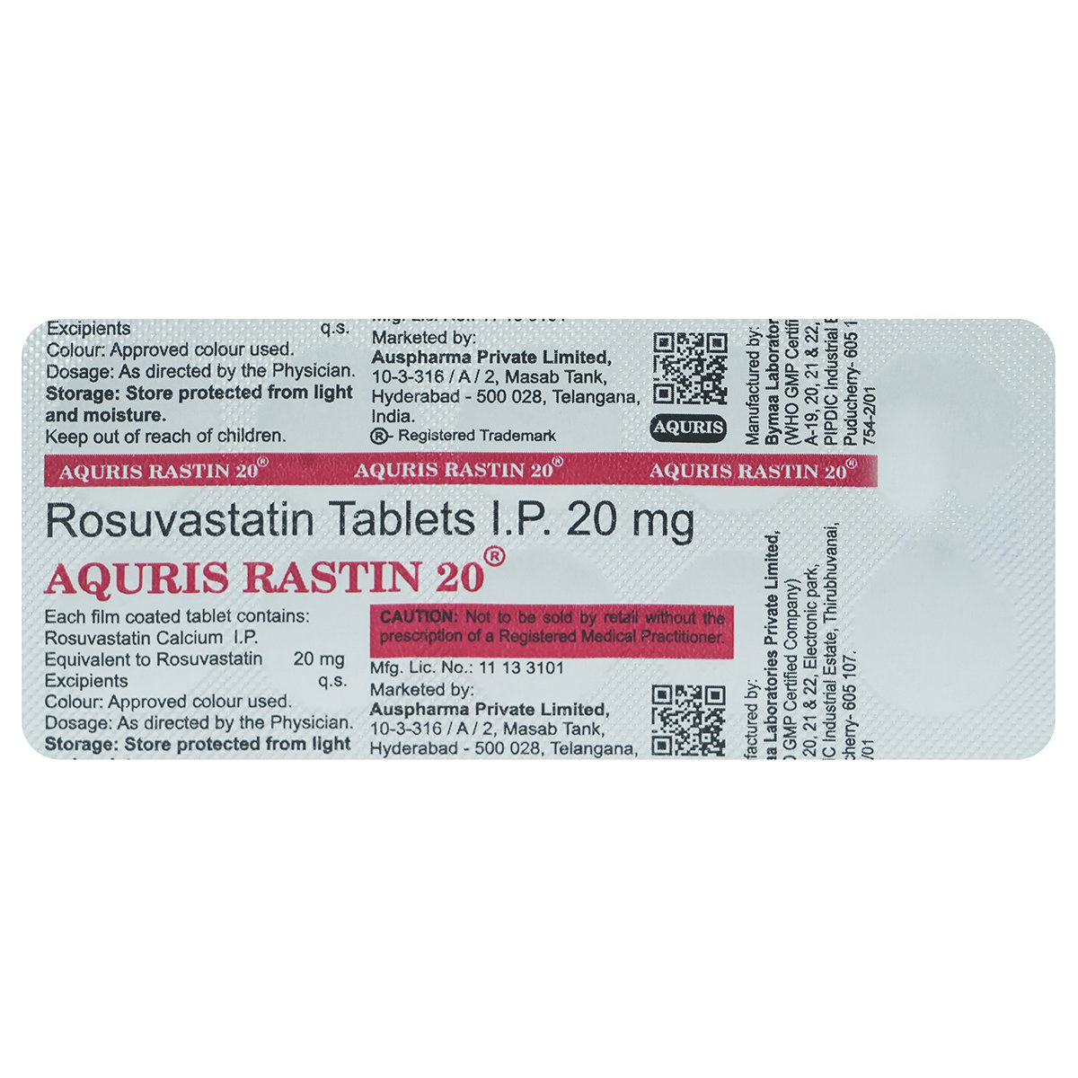 Aquris Rastin 20 Tablet 10's, Pack of 10 Aquris Rastin 20 Tablet 10's, Pack of 10