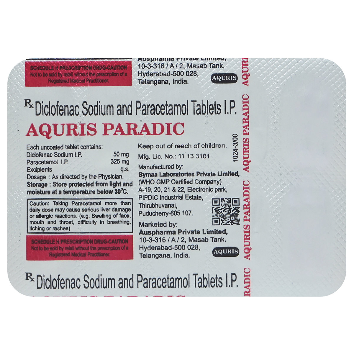 Aquris Paradic 50/325 Tablet 10's, Pack of 10 Aquris Paradic 50/325 Tablet 10's, Pack of 10