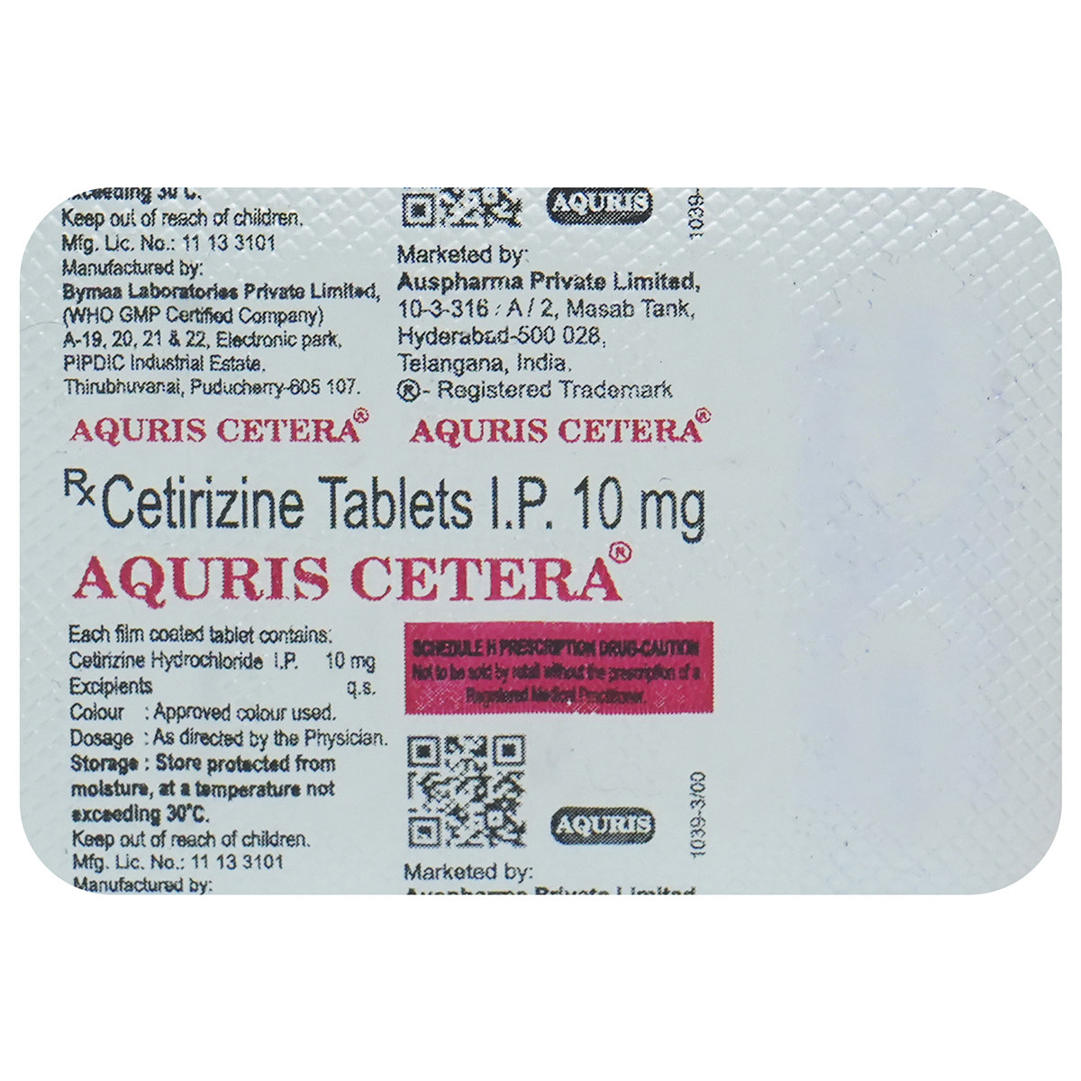 Aquris Cetera 10 mg Tablet 10's, Pack of 10 Aquris Cetera 10 mg Tablet 10's, Pack of 10