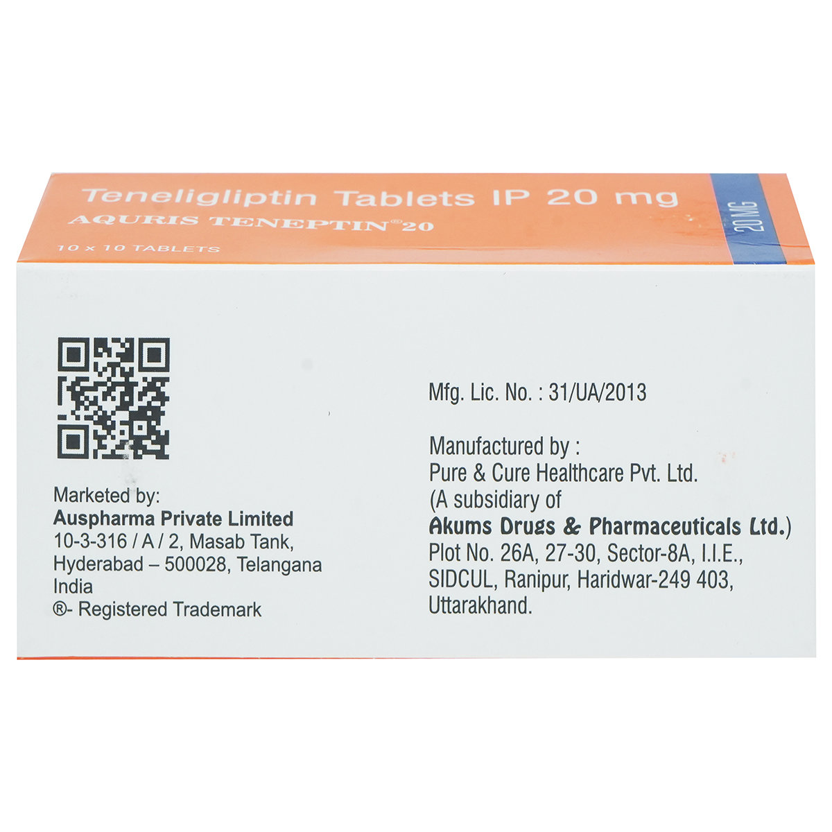 Aquris Teneptin 20 Tablet 10's, Pack of 10 Aquris Teneptin 20 Tablet 10's, Pack of 10