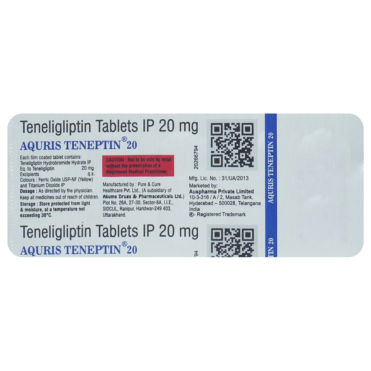 Aquris Teneptin 20 Tablet 10's, Pack of 10 Aquris Teneptin 20 Tablet 10's, Pack of 10