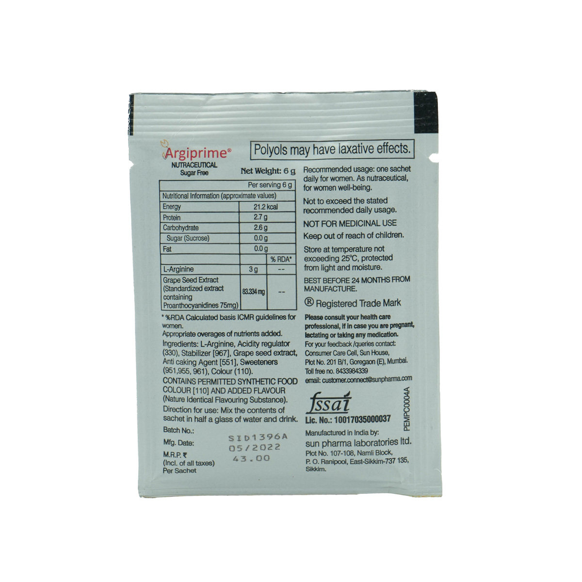 Argiprime Orange Sugar Free Sachet 6 gm, Pack of 1 Granules Argiprime Orange Sugar Free Sachet 6 gm, Pack of 1 Granules