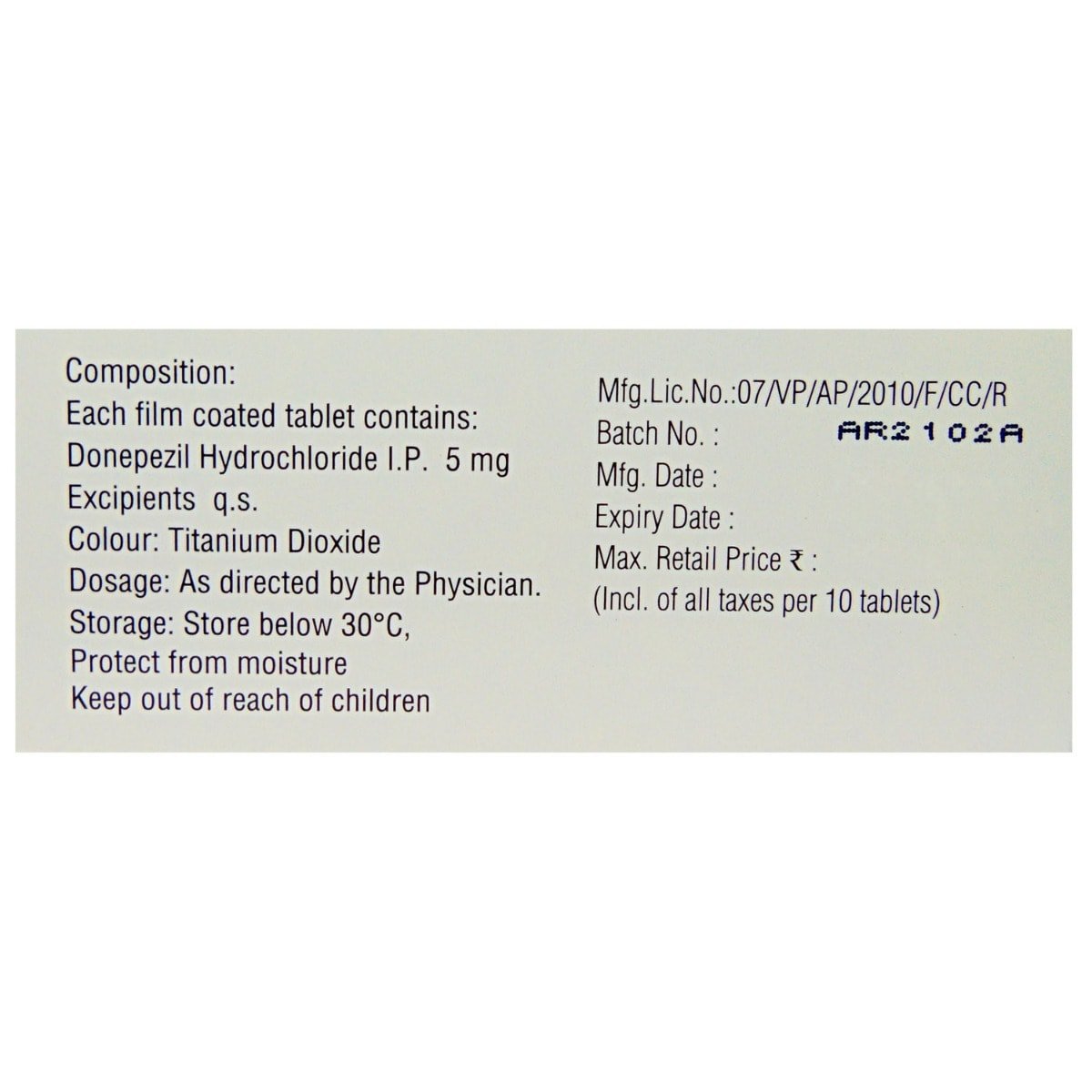 Aricep 5 Tablet 10's, Pack of 10 TABLETS Aricep 5 Tablet 10's, Pack of 10 TABLETS