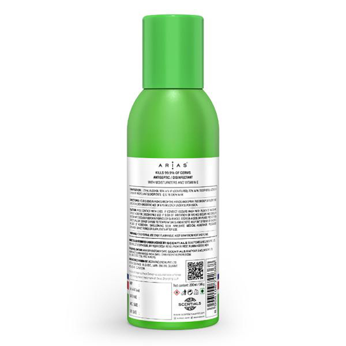 Arias Instant Advanced Sanitizer Spray 200 ml | With Moisturisers & Vitamin E | Kills 99.9% Germs | Safe For Skin & All Surfaces, Pack of 1 Arias Instant Advanced Sanitizer Spray 200 ml | With Moisturisers & Vitamin E | Kills 99.9% Germs | Safe For Skin & All Surfaces, Pack of 1