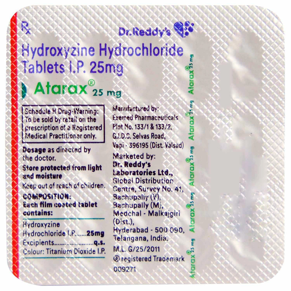Atarax 25 mg Tablet 15's, Pack of 15 TABLETS Atarax 25 mg Tablet 15's, Pack of 15 TABLETS