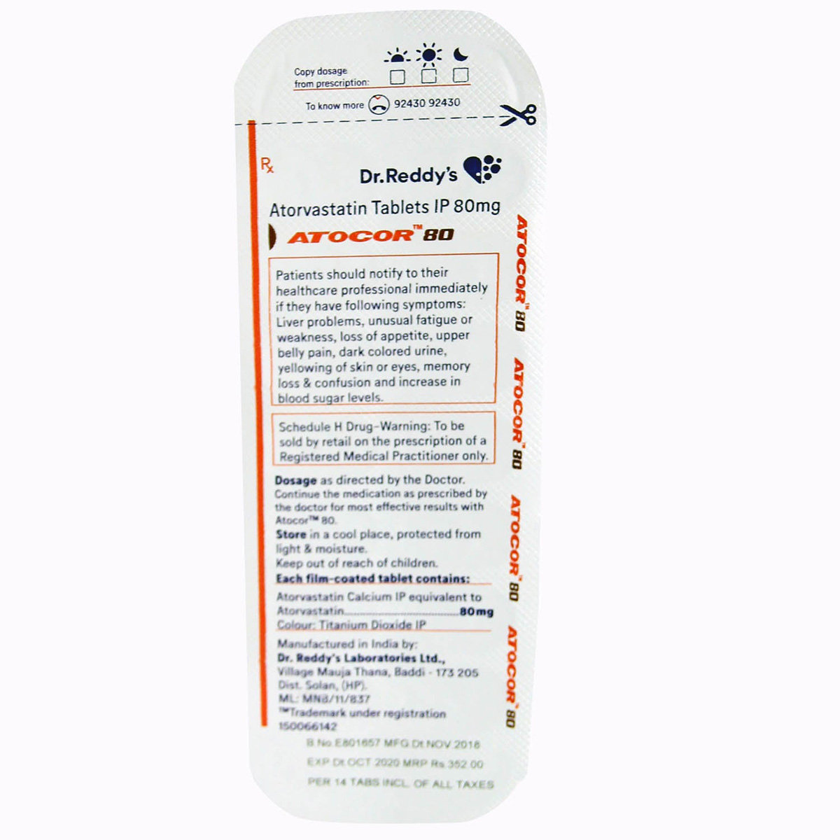 Atocor 80 mg Tablet 14's, Pack of 14 TABLETS Atocor 80 mg Tablet 14's, Pack of 14 TABLETS